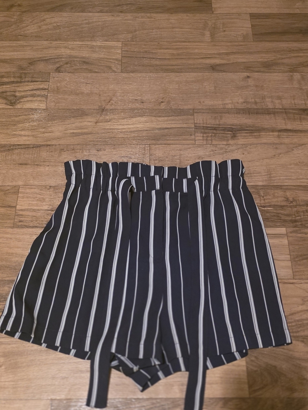Forever 21 Navy and White Striped Paperbag Waist Shorts